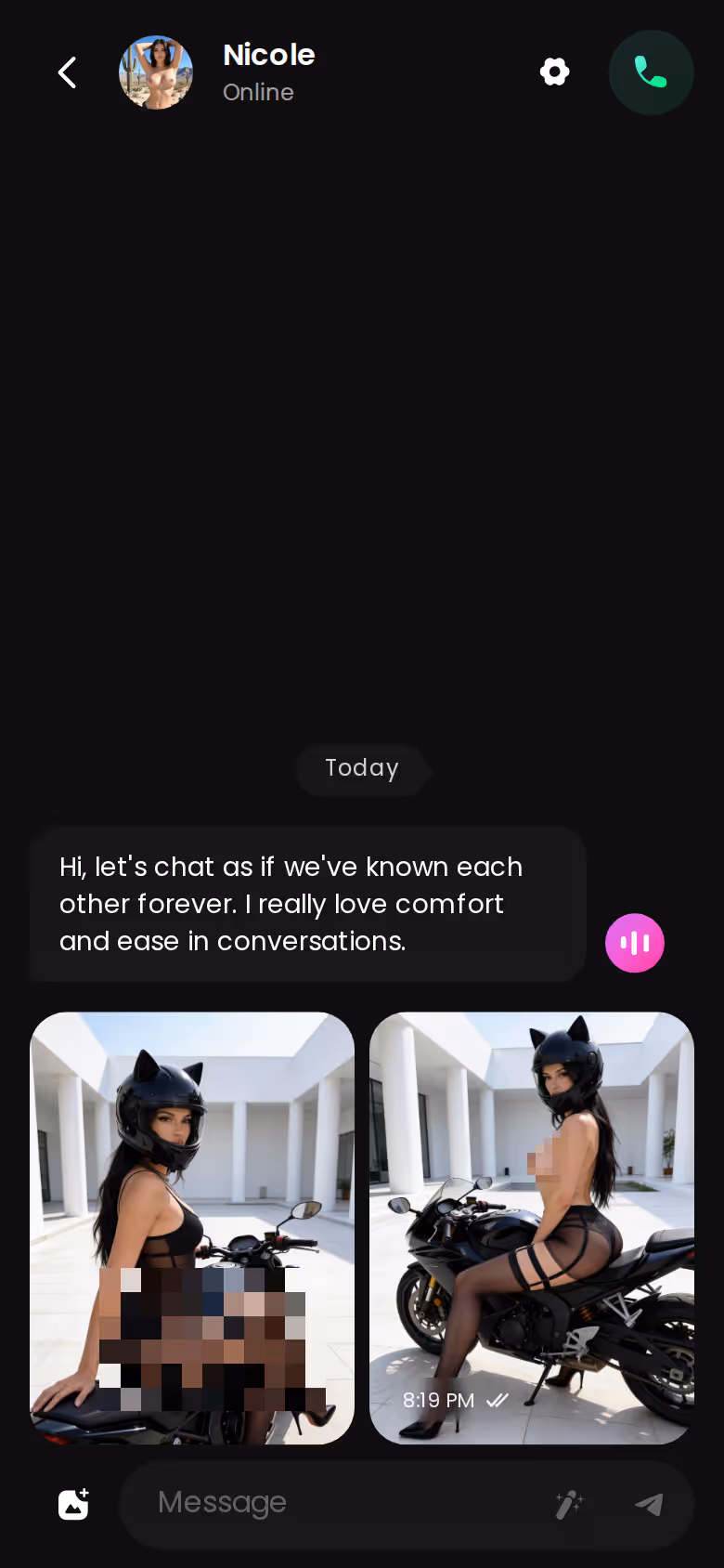 GoLove-Chat mit Nicole auf dem Smartphone im mobilen Browser