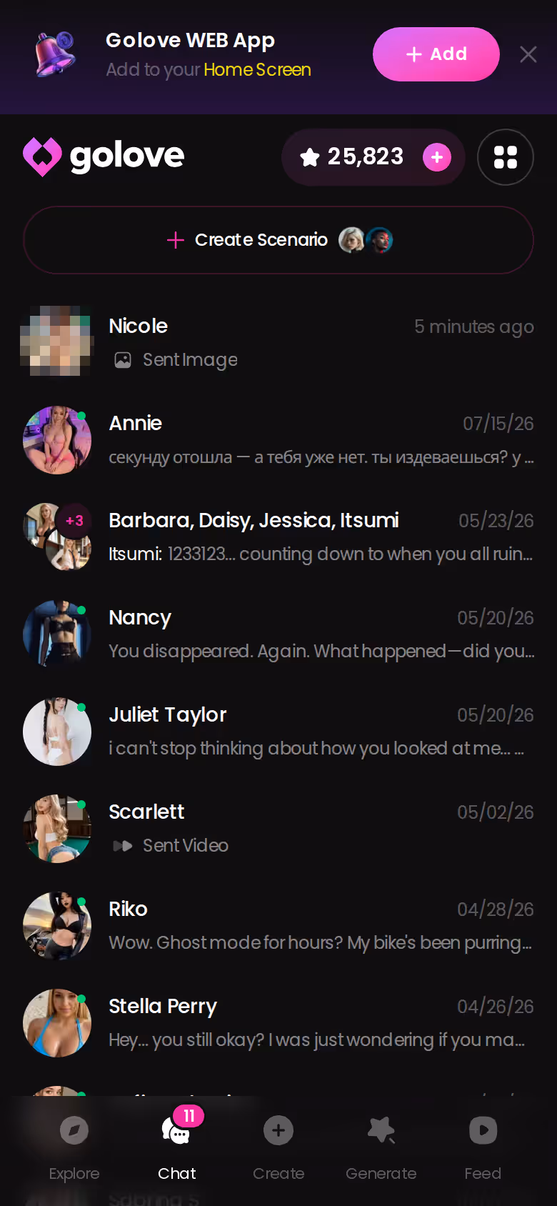 Chat-Übersicht bei GoLove.ai mit allen begonnenen Unterhaltungen auf dem Handy