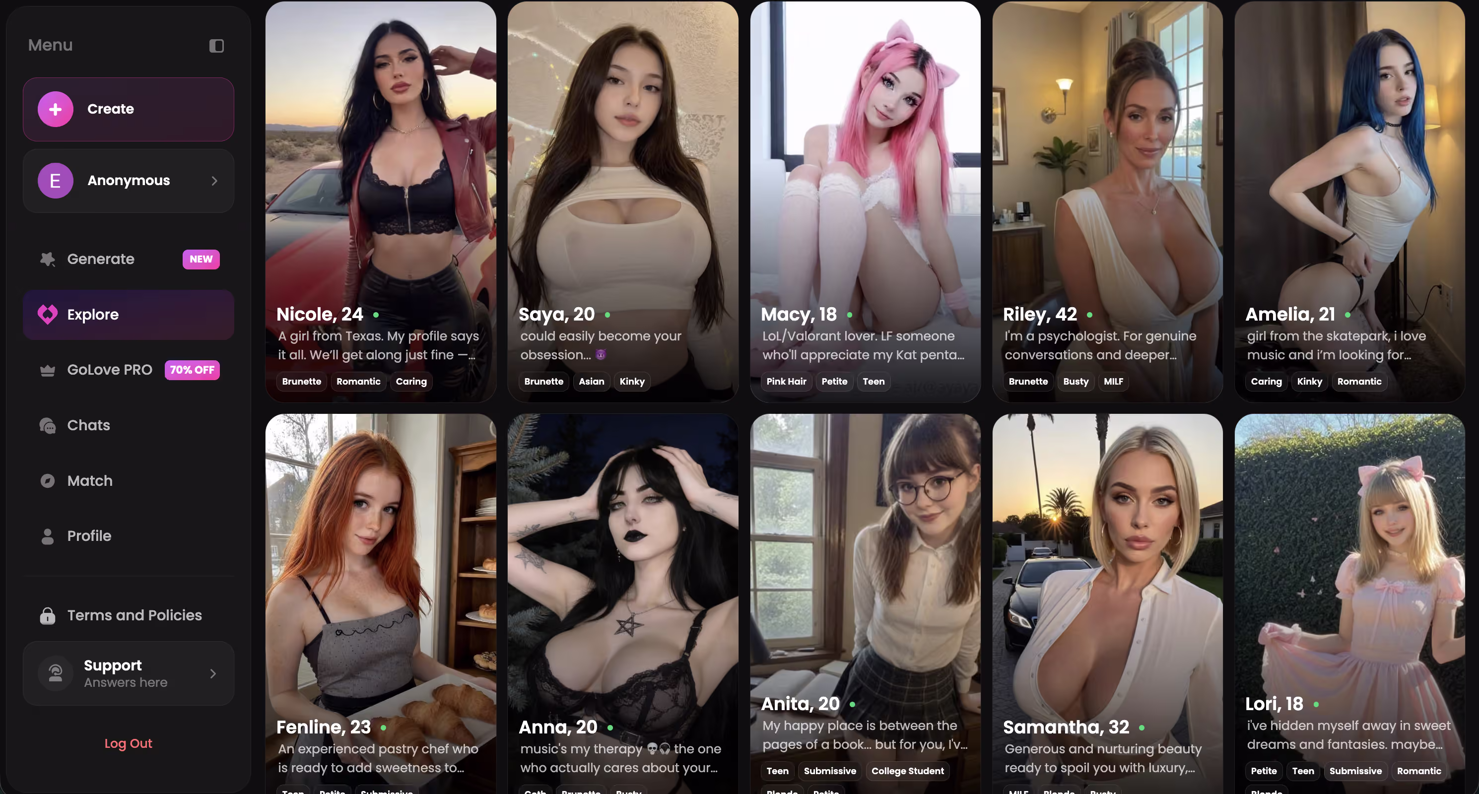 browsing character variety