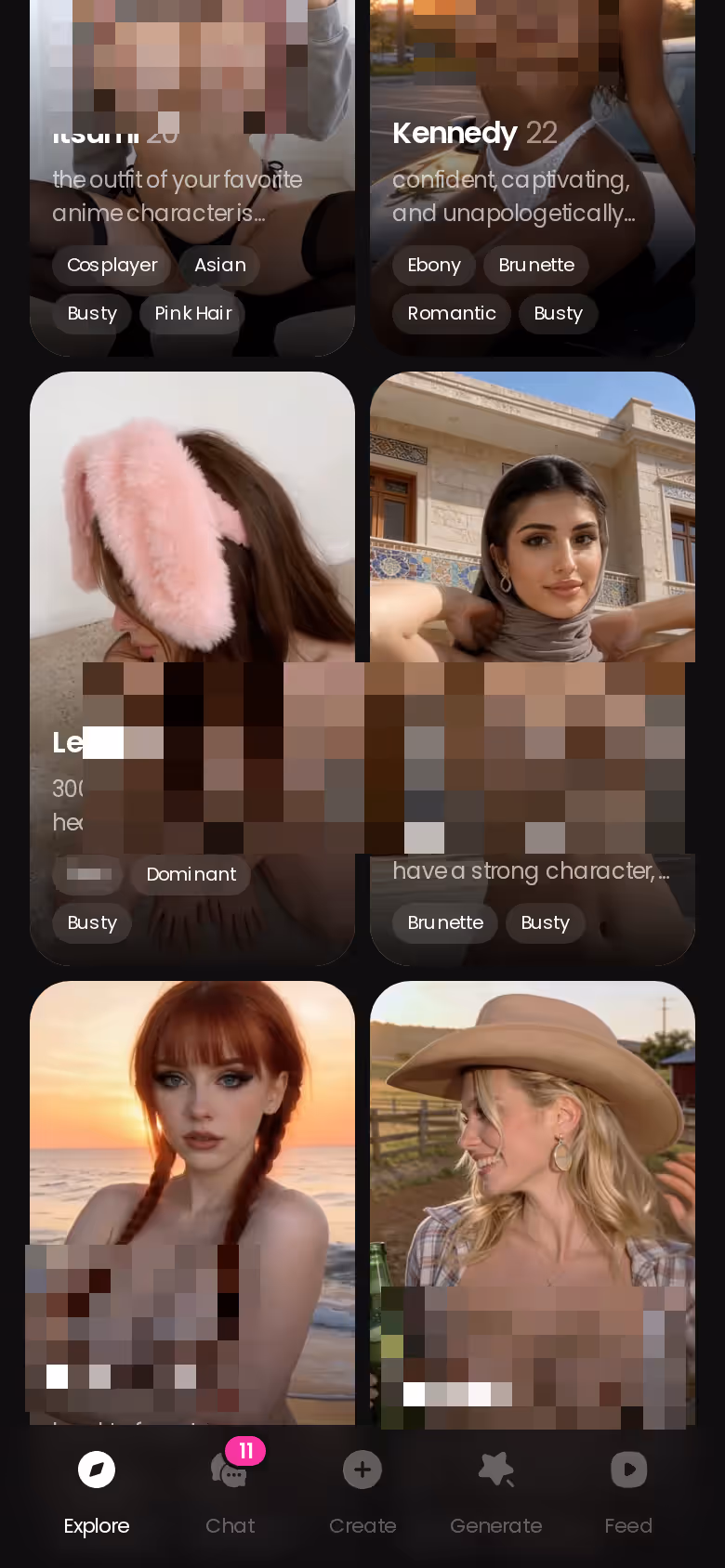GoLove.ai Entdecken-Tab auf dem Handy mit fotorealistischen KI-Freundinnen